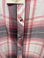 New Women’s Cumberland Pink Plaid Long Sleeve Pearl Snap XL GG-66
