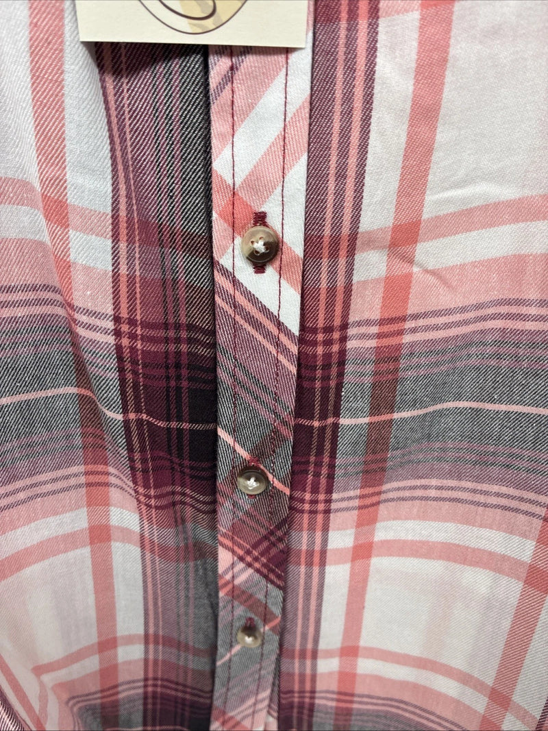 New Women’s Cumberland Pink Plaid Long Sleeve Pearl Snap XL GG-66