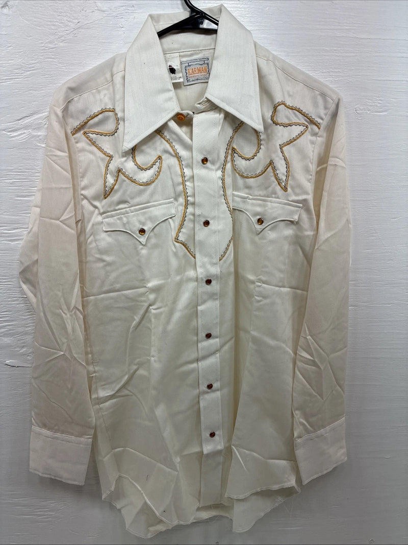 New Men’s Karman Yellow Embroidered Long Sleeve Pearl Snap 15 Medium M-88