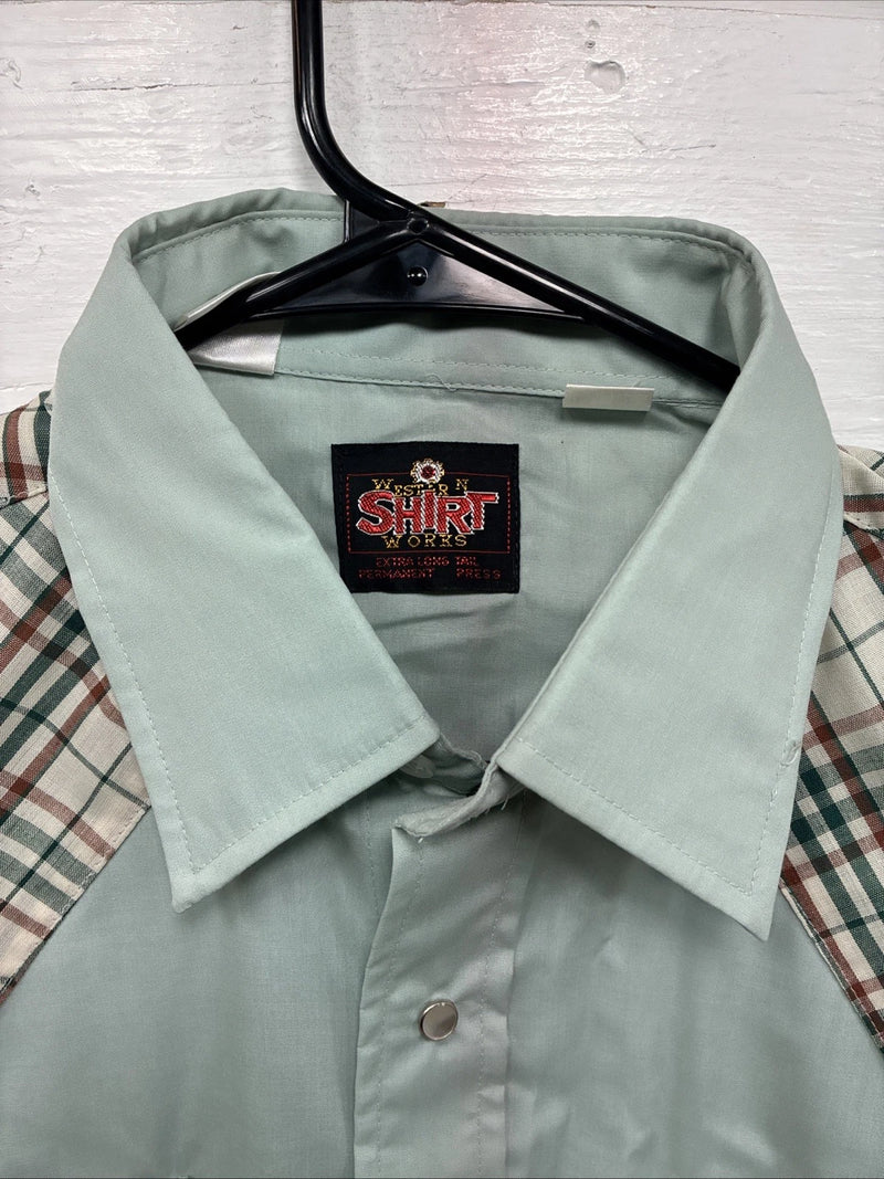New Men’s Western Shirts Blue Plaid Long Sleeve Pearl Snap 16 Large CC-58