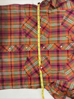 New Men’s Champion Western Orange Pink Plaid Long Sleeve Pearl Snap Small AA-88 