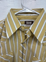 New Men’s Fenton Yellow White Strip Long Sleeve Pearl Snap Medium J-54