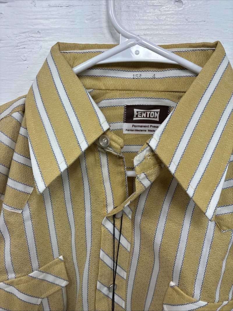 New Men’s Fenton Yellow White Strip Long Sleeve Pearl Snap Medium J-54