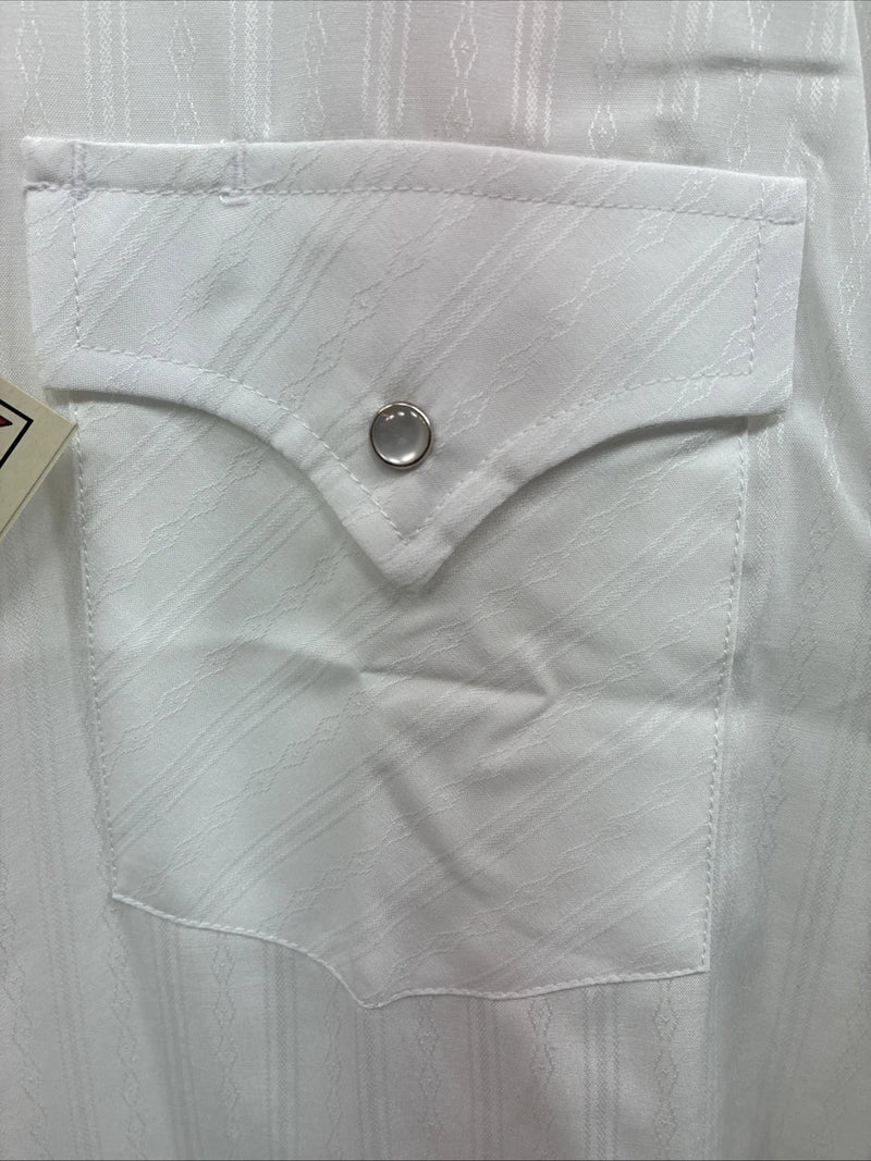 New Men’s ELY Cattleman White Designed Long Sleeve Pearl Snap 17 X. 35 XL R-34