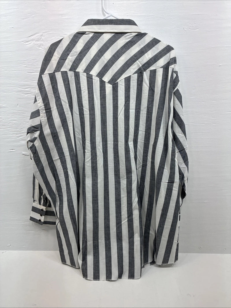 New Men’s Champion Western Grey White Strip Long Sleeve Pearl Snap 3XL E-53