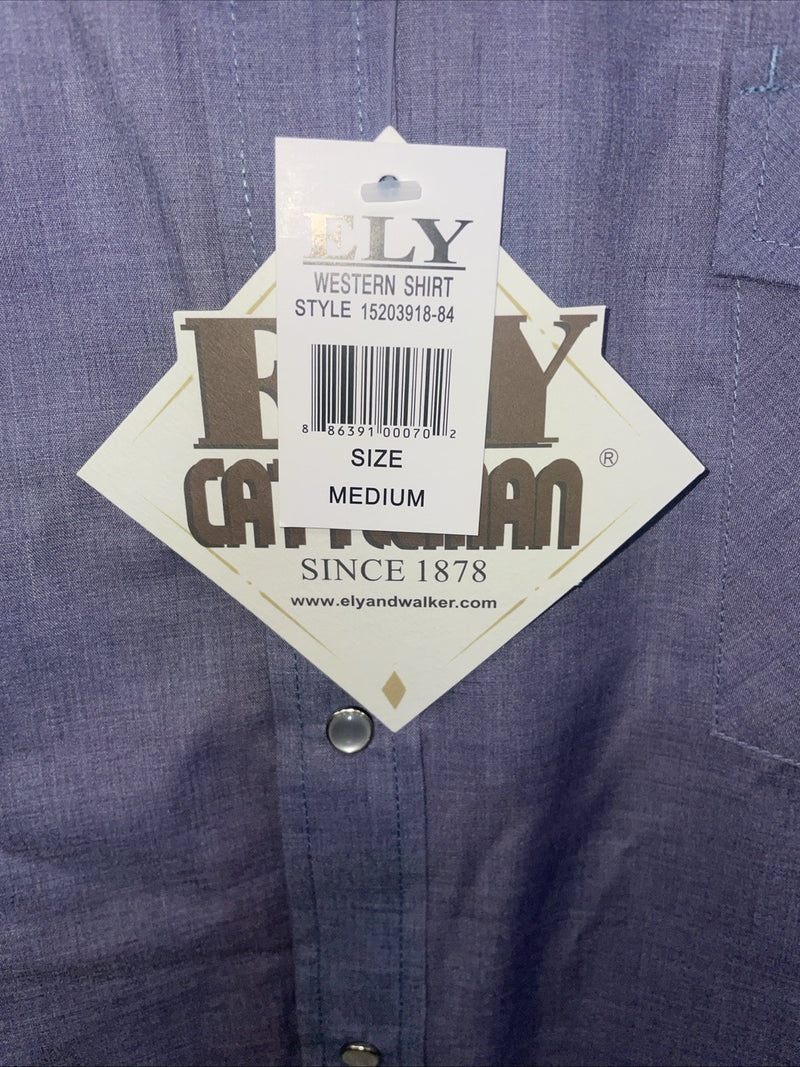 New Men’s ELY Cattleman Blue Long Sleeve Pearl Snap Medium B-123