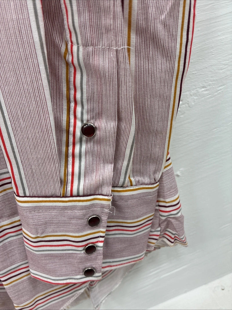Me Mens Tem Tex Pink Multicolor Stripe Long Sleeve Pearl Snap 16 Large O-45