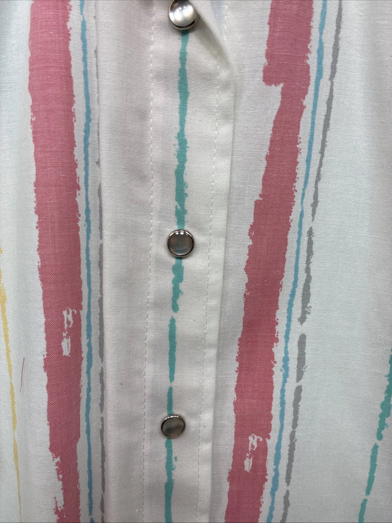 New Women’s H Bar C Multicolor Stripe Long Sleeve Pearl Snap Size 36 II-22