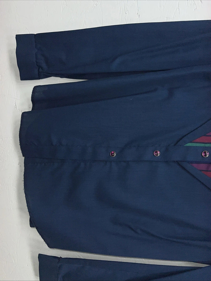 New Women’s HbarC California Ranchwear Navy Strip Long Sleeve Button Up 3B-83