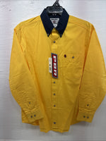 New Men’s Wrangler PBR Yellow Long Sleeve Button Up Medium K-44