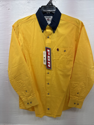 New Men’s Wrangler PBR Yellow Long Sleeve Button Up Medium K-44