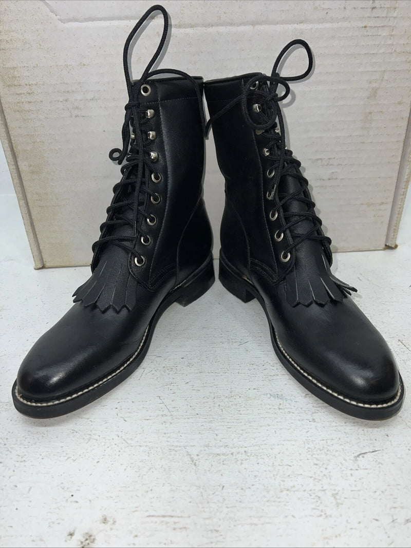 New Women’s Black Lace Up Acme Cowboy Boots. 88268 7 M. 17-39