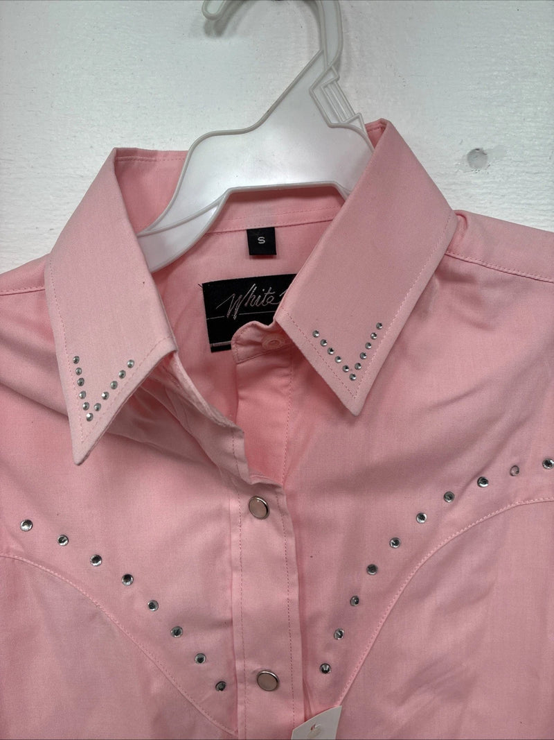 New Women’s White Horse Pink Long Sleeve Pearl Snap Small DD-99