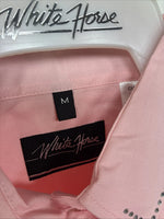 New Women’s White Horse Pink Gem Long Sleeve Pearl Snap Medium LL-60
