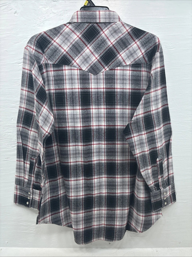 New Men’s ELY Cattleman Black Red Plaid Long Sleeve Pearl Snap Large V-71