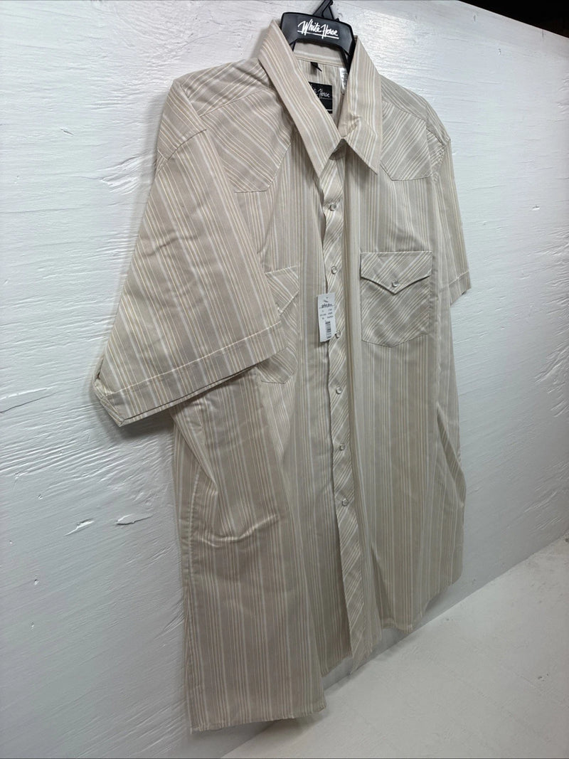 New Men’s White Horse Tan White Stripe Short Sleeve Pearl Snap XL O-72 