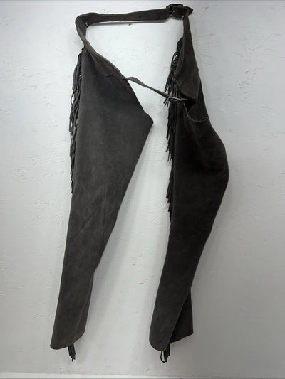NOS Gray Show Chaps With Fringe Adjustable Waist 38” L-31