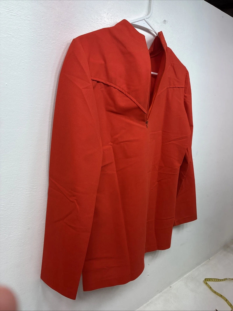 New H Bar C Orange Long Sleeve Half Zip Up Shirt Size Small TT-49