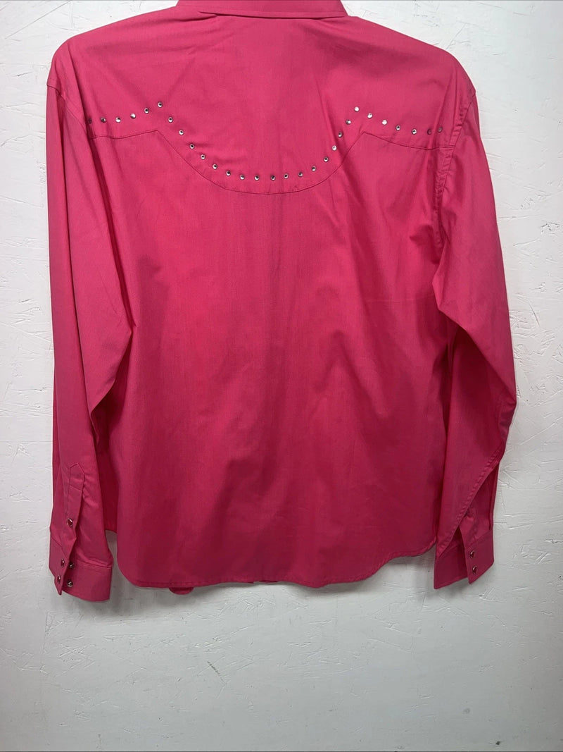 New Women’s Pink White Horse Long Sleeve Button Up Shirt M #211-1426 3B-79