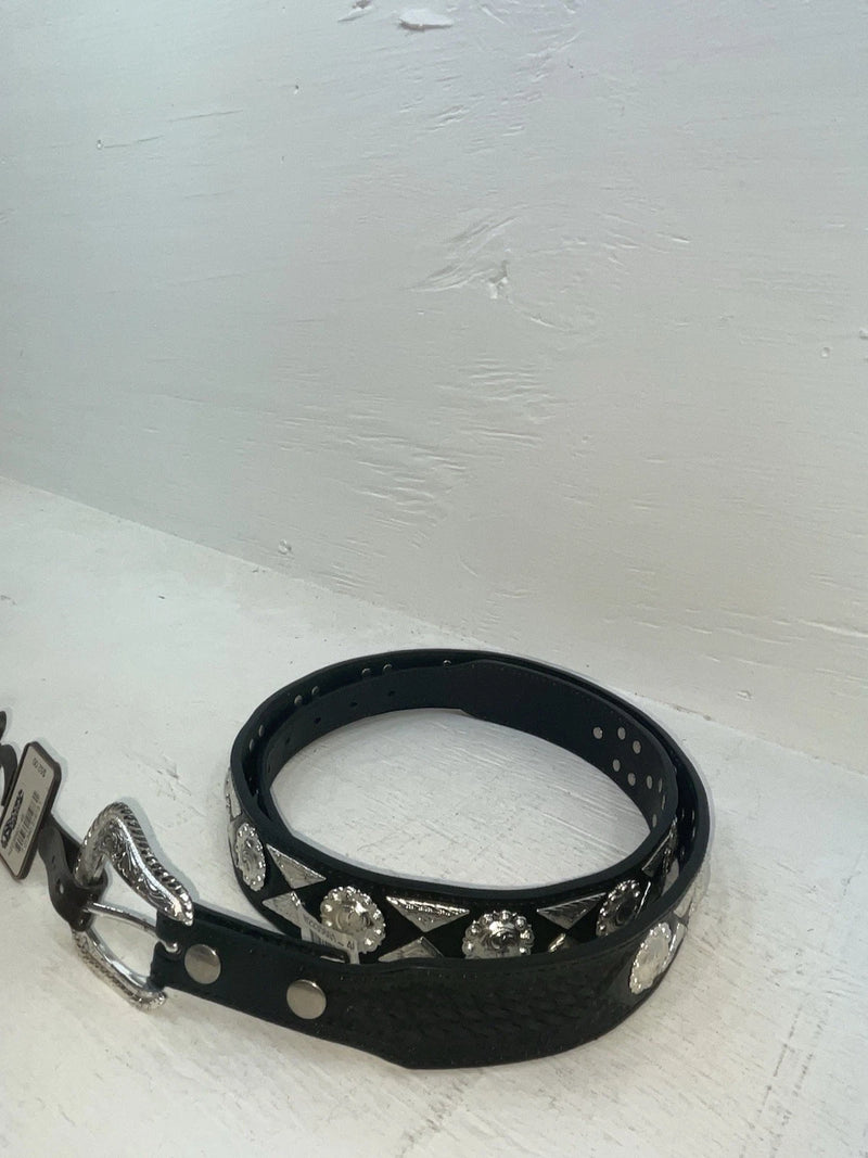 New Black Genuine Leather Nocona Silver Pendent 46” Belt #N2235601 NN-133