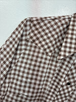 New Women’s Karman Brown Checker Long Sleeve Pearl Snap Size 36 MM-36