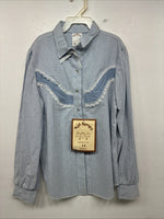 New Women’s Kid Kountry Blue Stripe Design Long Sleeve Pearl Snap Size 14 YY-10