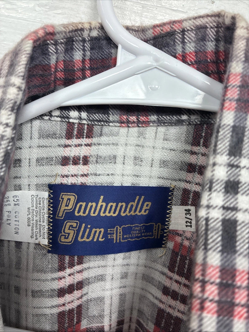 New Kids Panhandle Slim Red Plaid Long Sleeve Pearl Snap Size 12 CC-86