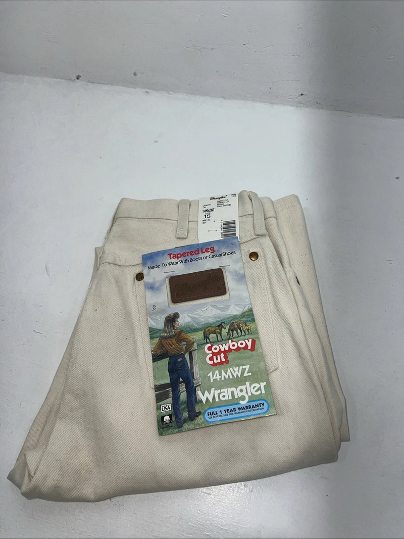 New Women’s Cowboy Cut White Denim Jeans. 15x34 J-8