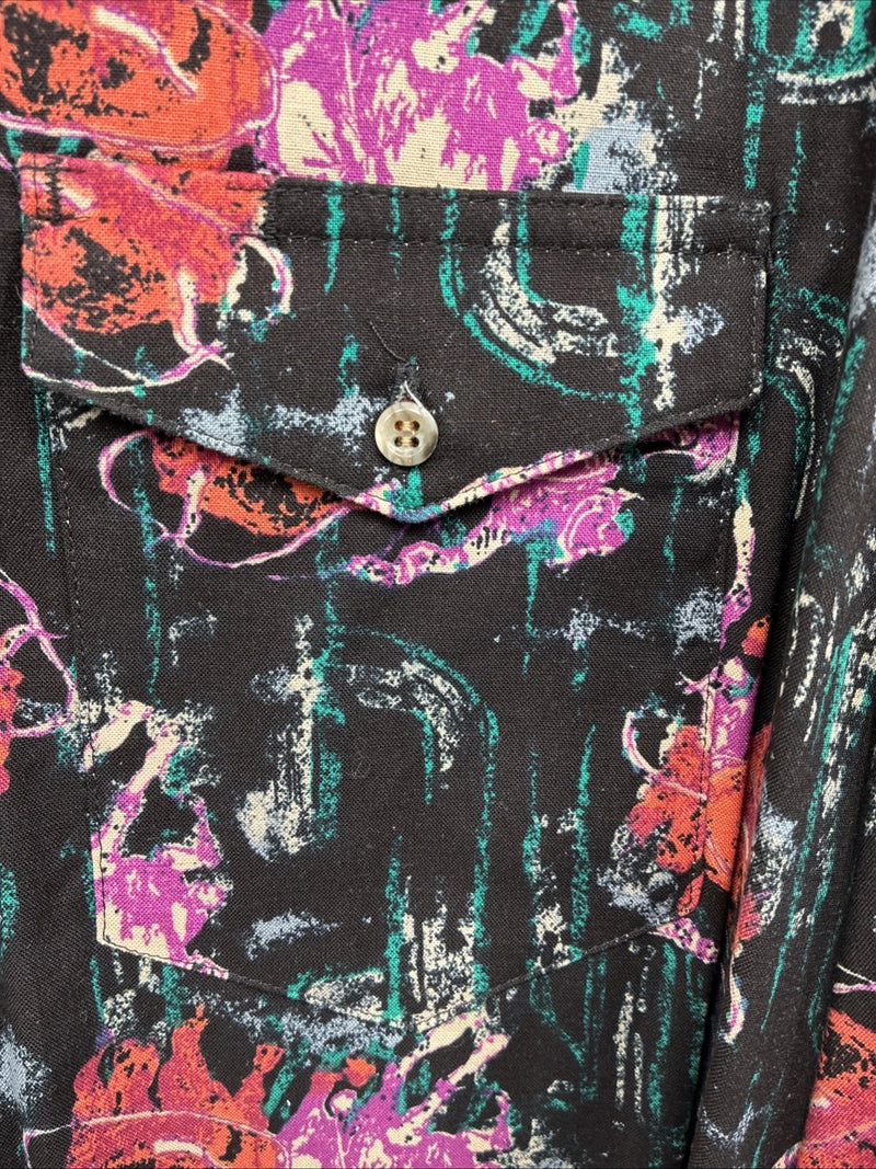 New Men’s Wrangler Black Multiple Western Design Long Sleeve Button Up XL J-28