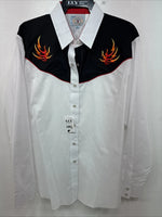 New Women’s Country Charmers White Flame Long Sleeve Pearl Snap XL II-63