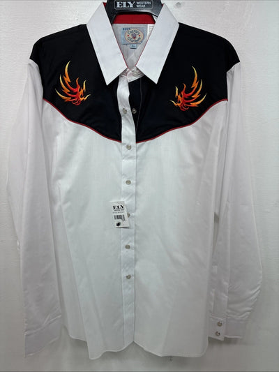 New Women’s Country Charmers White Flame Long Sleeve Pearl Snap XL II-63