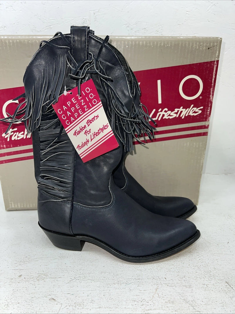 New Women’s Navy Fringe Capezio Cowboy Boots. L 692 7.5 7 1/2 M. 17-80