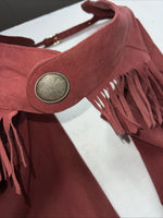 NOS Burgundy Show Chaps With Fringe Adjustable Waist 35” N-19