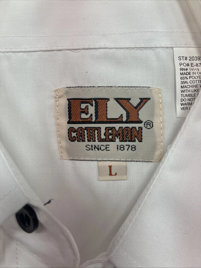 New Men’s ELY Cattleman White Horse Design Long Sleeve Pearl Snap Large X-23
