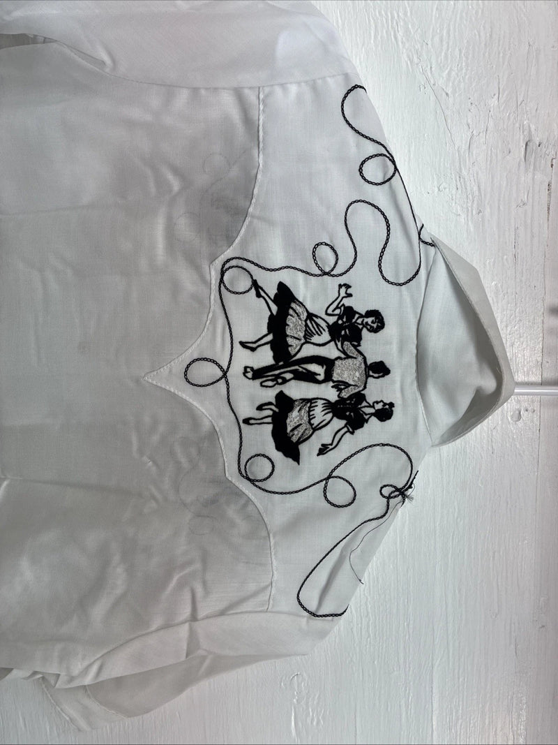 New Kids Rockmount White Black Design Short Sleeve Pearl Snap Size 32 CC-103