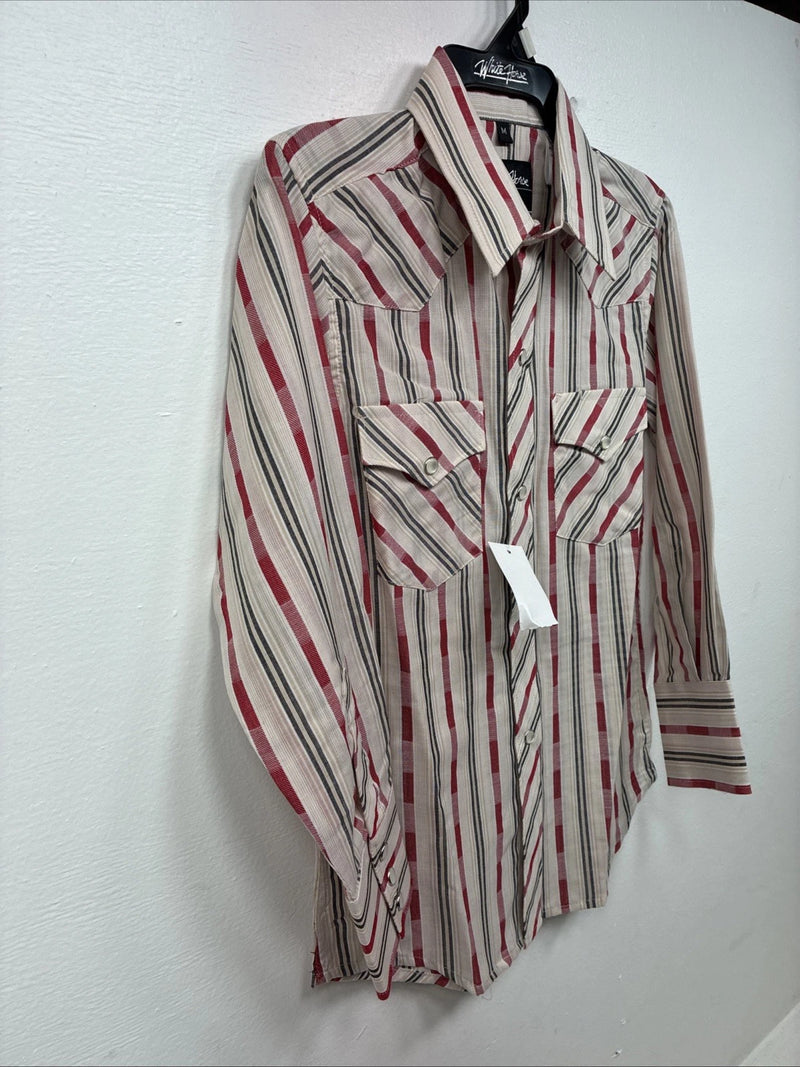 New Boys White Horse Red Stripe Long Sleeve Pearl Snap Medium DD-113