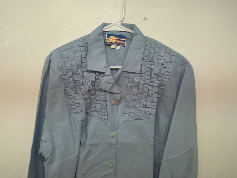 New Women’s Blue Cricket By The Creek Long Sleeve Button Up Shirt M 3B-100