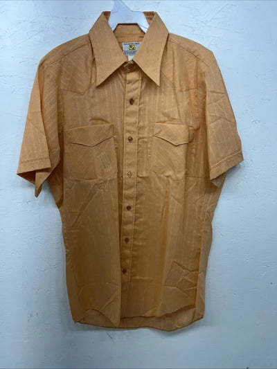 New Men’s Orange Permanent Press Short Sleeve Button Up Shirt. 15.5 M S-16