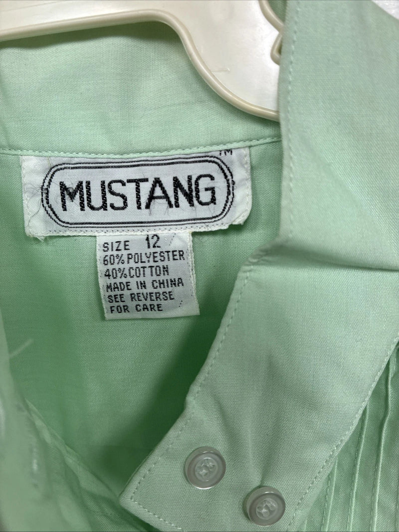 New Kids Mustang Green Long Sleeve Button Up English Shirt Size 12 YY-21