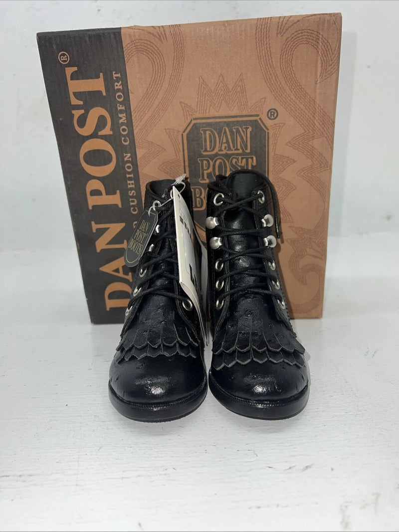 New Infant Dan Post Black Ostrich Print Lace Up Cowboy Boots. 5 D . 24-3