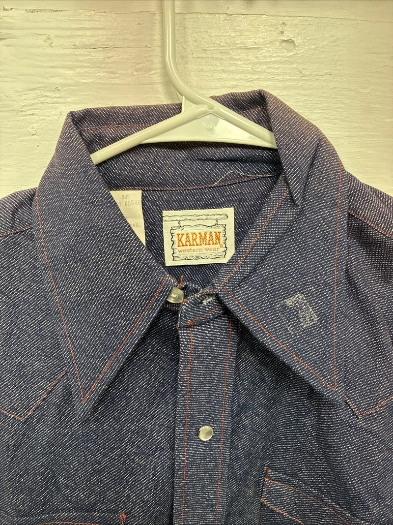 New Men’s Karman Blue Jena Long Sleeve Pearl Snap 15 Medium AA-75