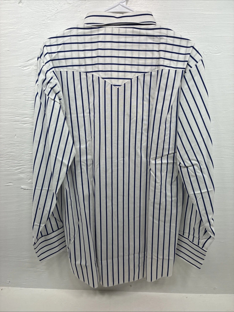 New Men’s H Bar C White Blue Stripe Long Sleeve Pearl Snap 16.5 X 34 Large Q-103