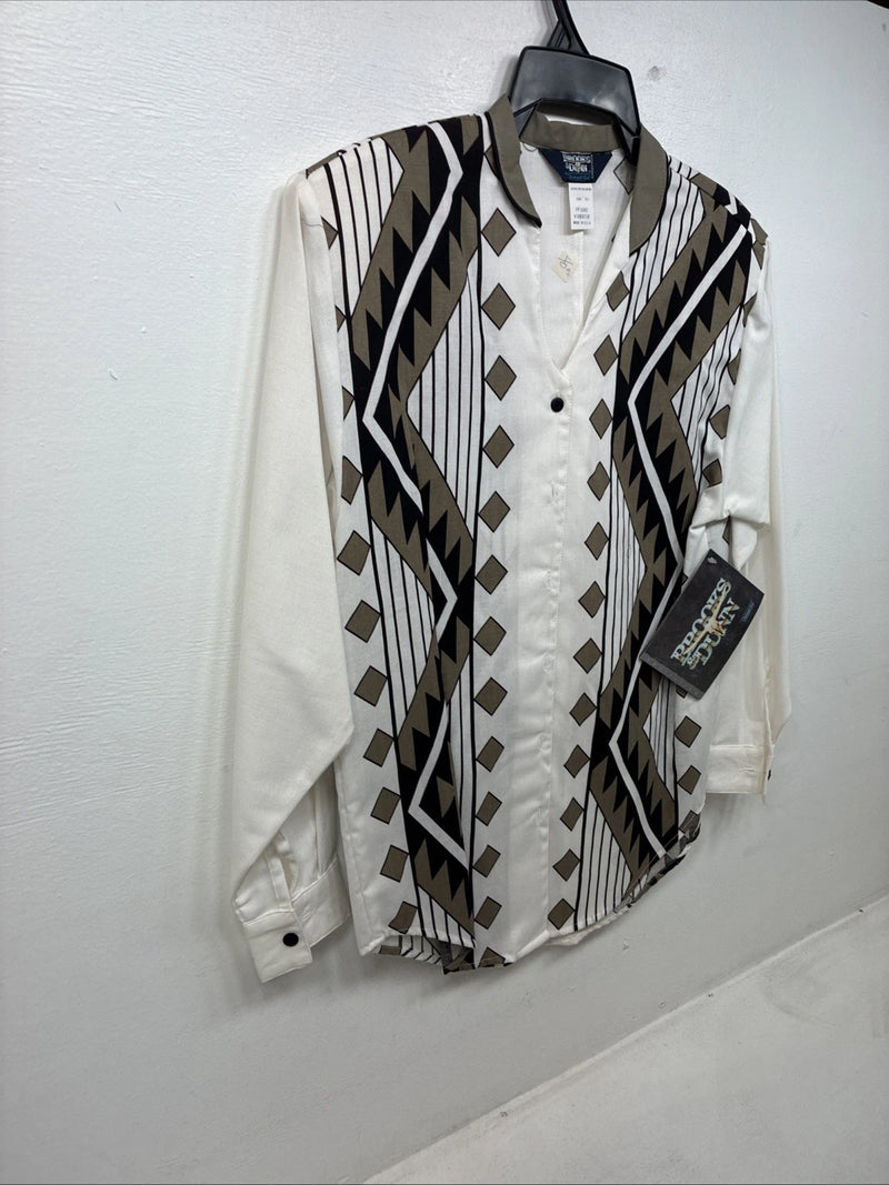New Women’s Brooks & Dunn Tan Designed Long Sleeve Button Up XS MM-114