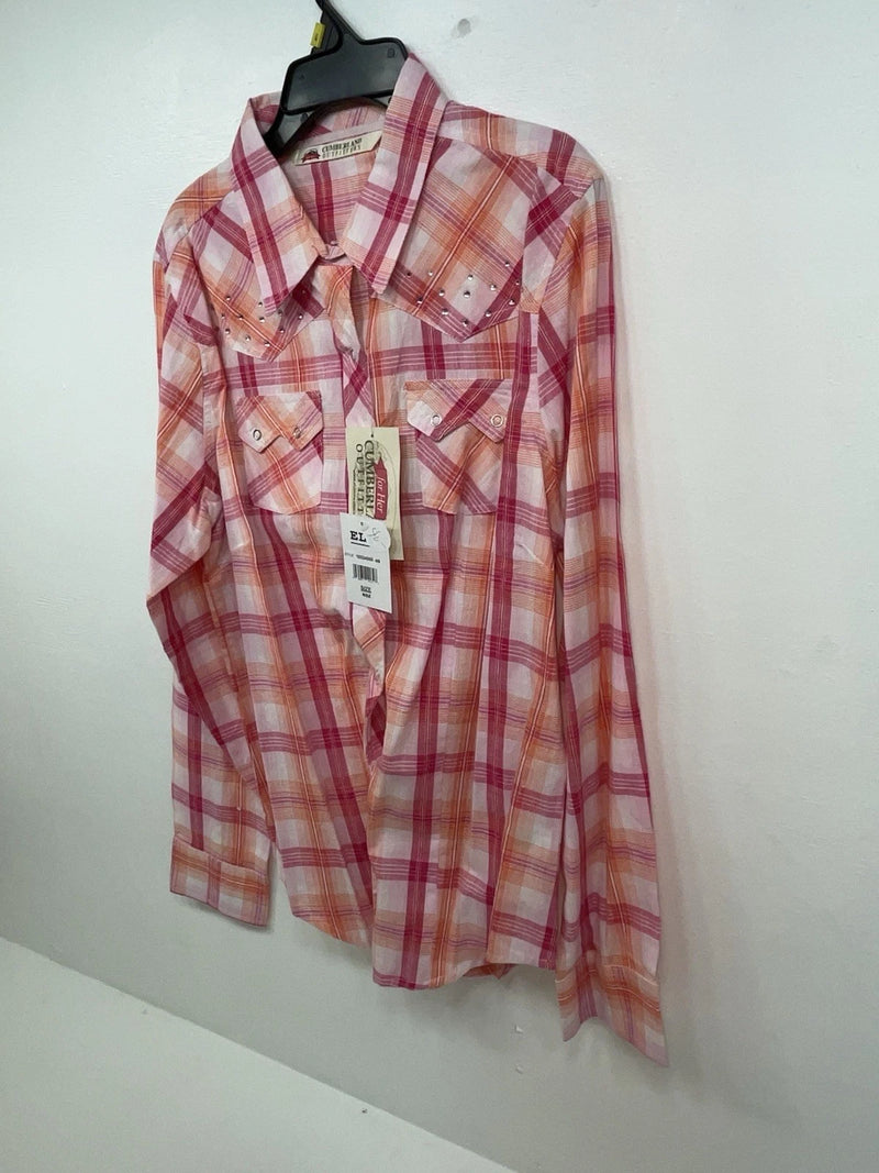New Women’s Pink Plaid Cumberland Outfitters Long Sleeve Button Up Shirt L 3B-20