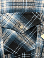 New Men’s ELY Cattleman Blue Black Plaid Long Sleeve Pearl Snap XL O-56