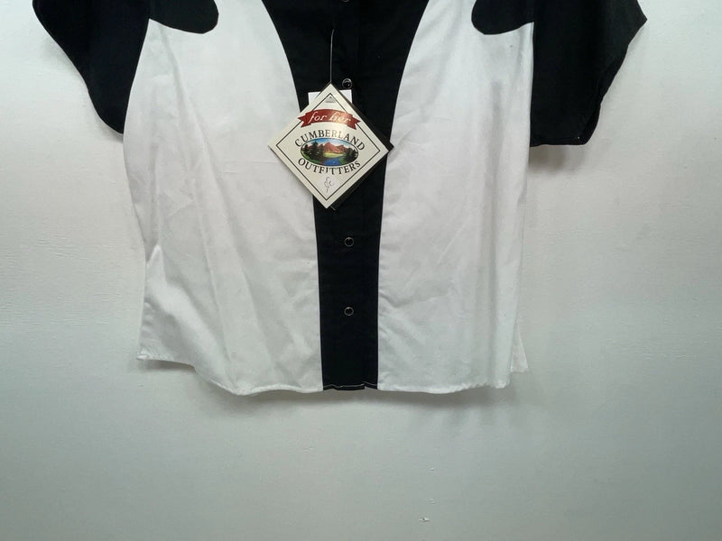 New Women’s Black White Cumberland Outfitters Short Sleeve Button Up Shirt 3B-55