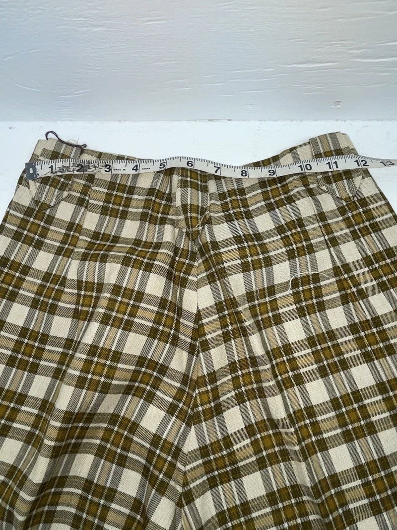 New Vintage Brown Plaid Ranch Polyester Pants SS-92