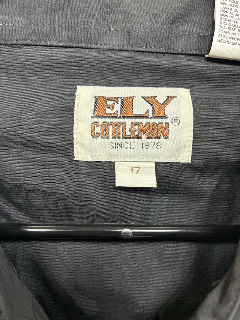 New Men’s ELY Cattleman Black Short Sleeve Pearl Snap 17 XL CC-8