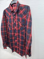 New Men’s ELY Plains Red Plaid Long Sleeve Pearl Snap 16.5 X 35 Large K-78