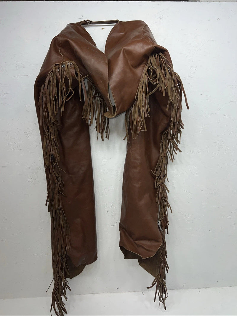 NOS Brown Show Chaps With Fringe Adjustable Waist 40” L-44